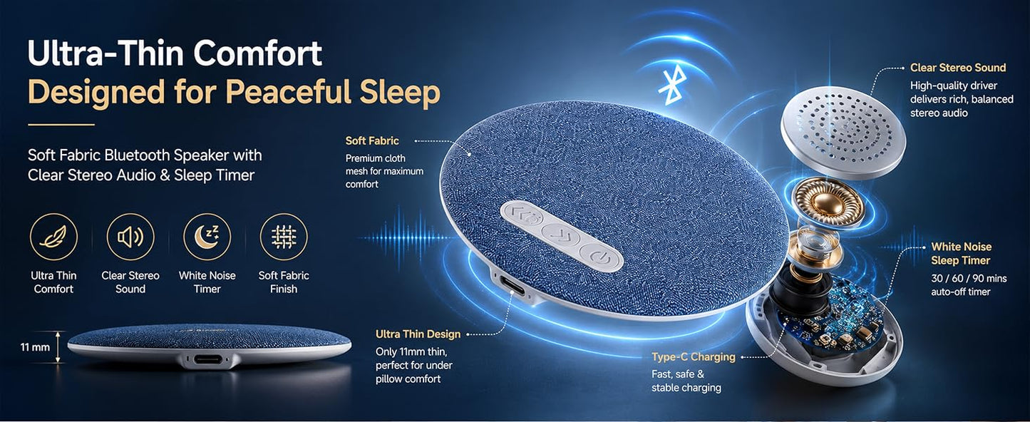 Snoovio Sleep Pillow Speaker – Wireless Bluetooth Under-Pillow Speaker for Music, Podcasts & Relaxation